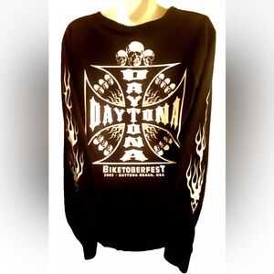 ☠️DAYTONA BIKETOBERFEST☠️ 2002 VTG LONG SLEEVE SKULL FLAMED T-SHIRT🔥